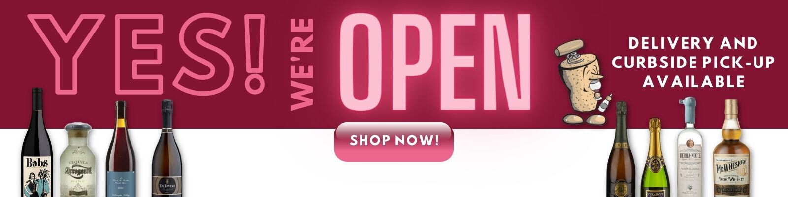 Yes, we're open! promo banner