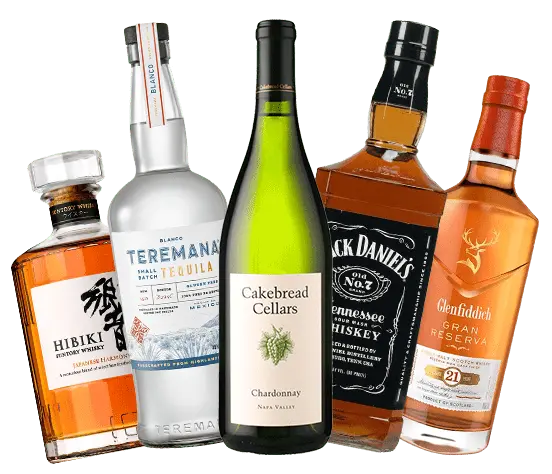Variety alcoholic bottles