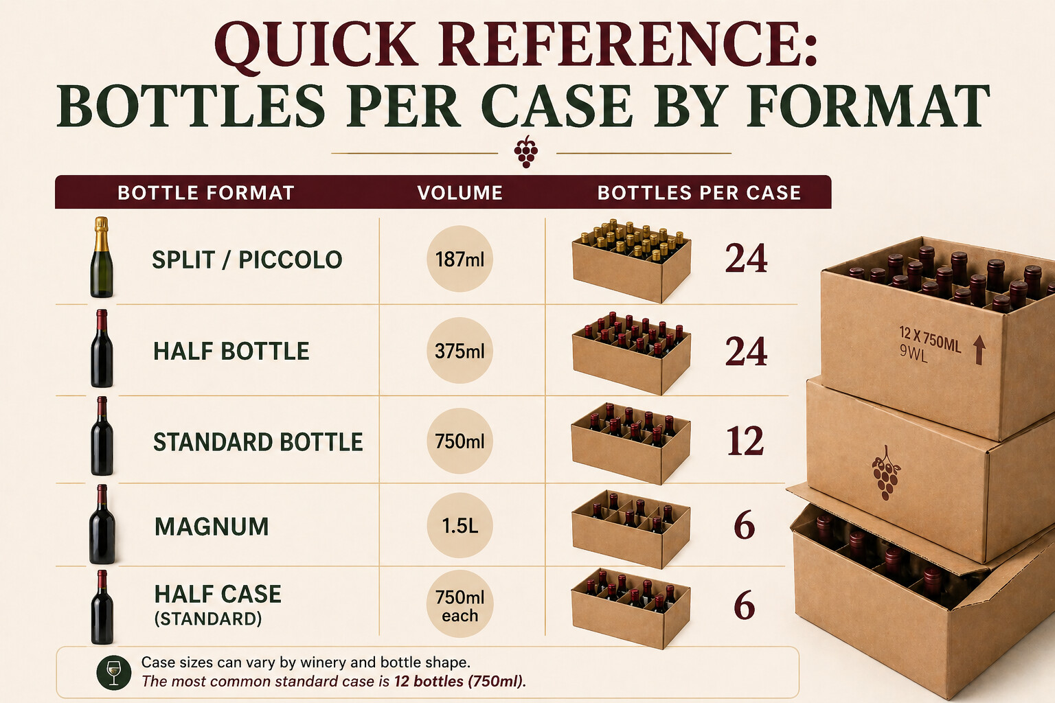 Quick Reference Wine Bottles per Case by Format