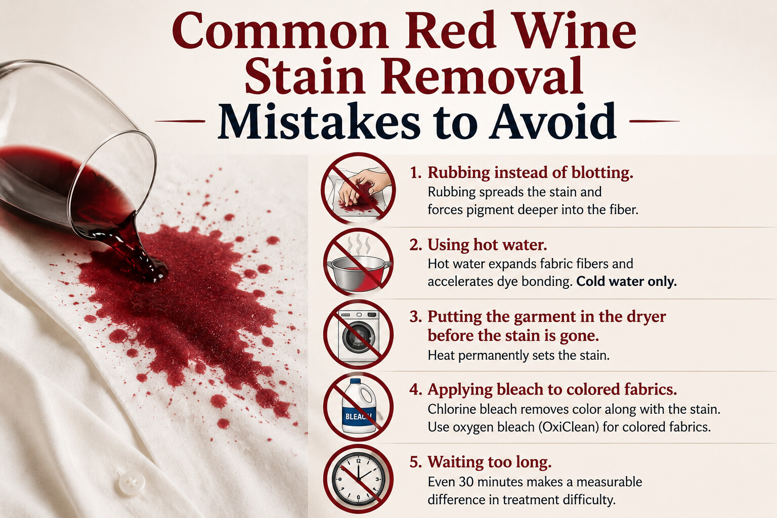 Common red wine stain removal mistakes to avoid