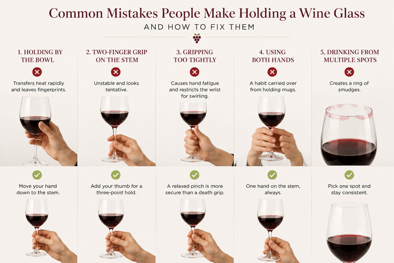 Common Mistakes People Make Holding a Wine Glass