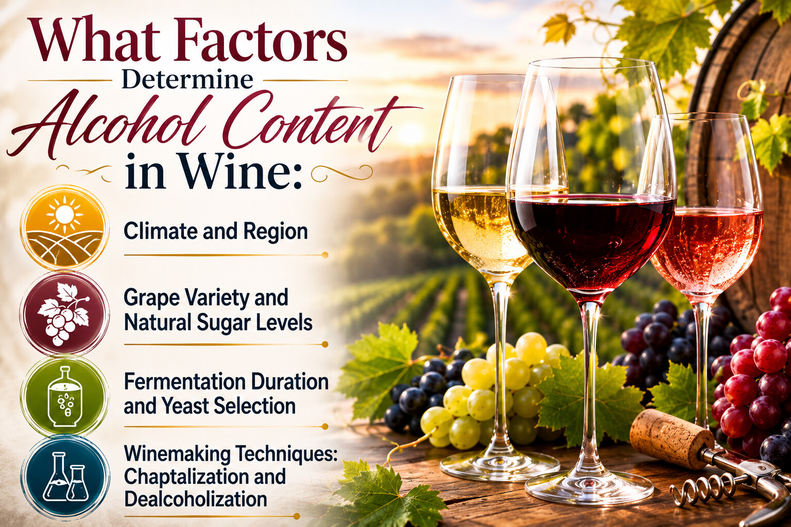 What factors determine alcohol content in wine