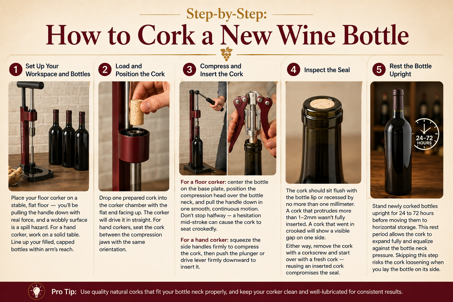 Step-by-step guide to corking a new wine bottle
