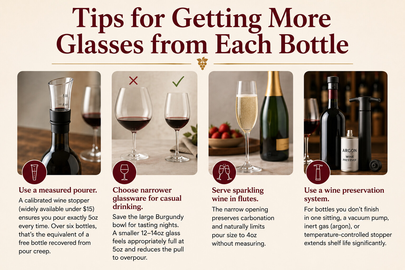 Tips for getting more glasses from each bottle of wine