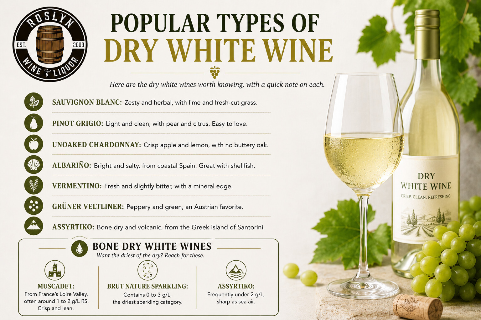 Popular types of dry white wine