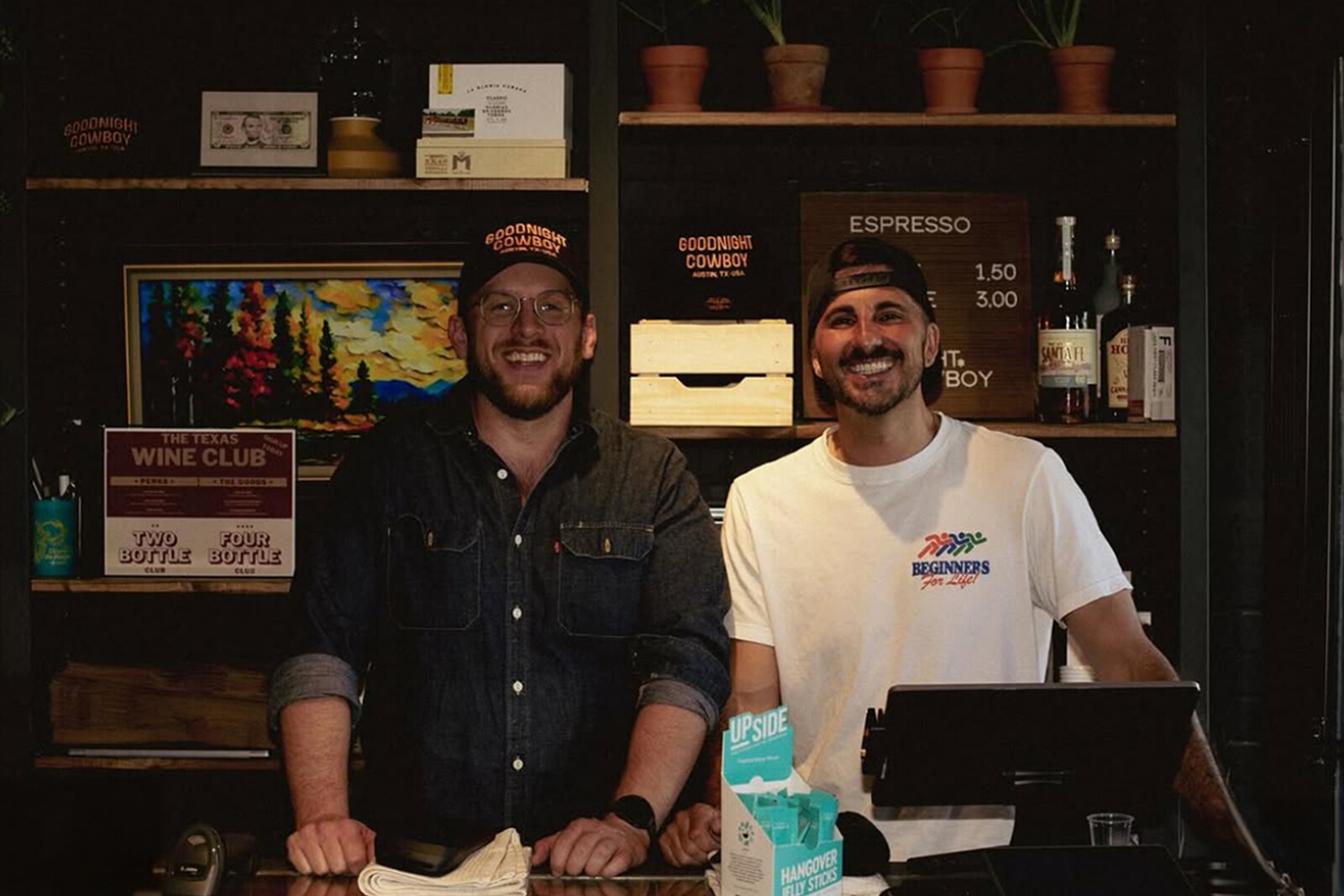 Goodnight Cowboy co-founders Adam Rios and Zach Hill behind the counter