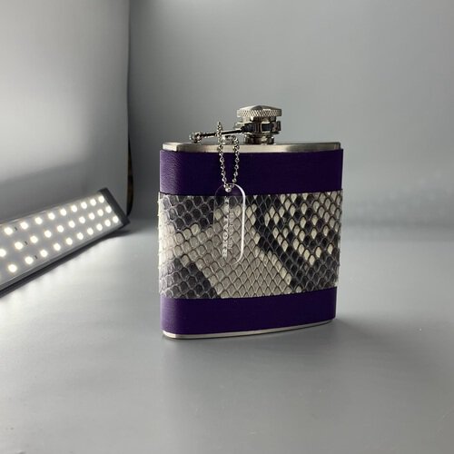 Haus Of Topper Objects Exotic Skin Wrapped Large Flask Dark Purple With Grey Snakeskin