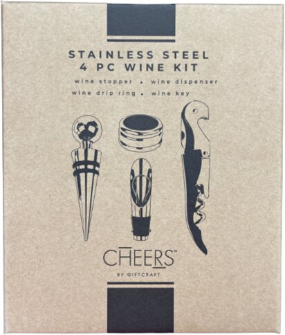 Cheers Stainless Steel 4 Piece Wine Kit