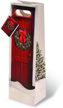 Gift Bag Red Holiday Door w/Wreath