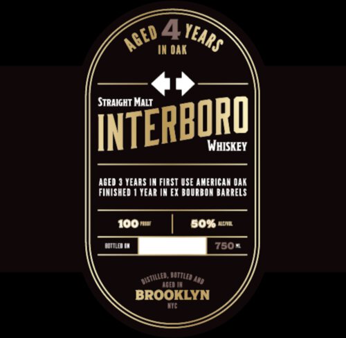 Interboro Straight Malt Whiskey 4 Years Old 50 Abv
