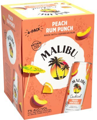Malibu Cocktail Peach Rum Punch (4-Pack) Cans
