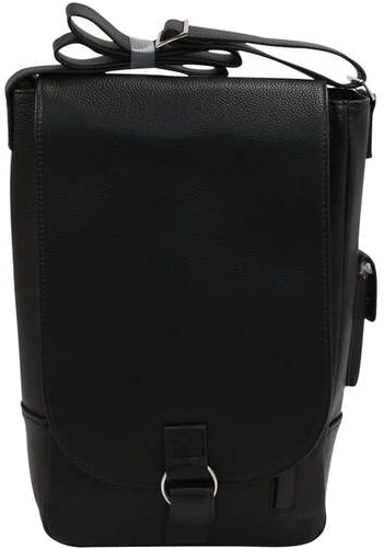 Vino2 Two Bottle Black Leather Wine Tote Messenger Carrier