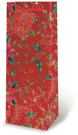 Gift Bag Red Holly & Poinsettia