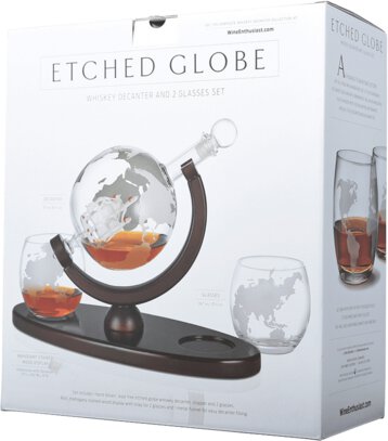 Globe Whiskey Decanter Set With 2 Glasses
