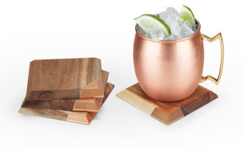 METALLIC DIPPED WOOD COASTERS SET BY TWINE
