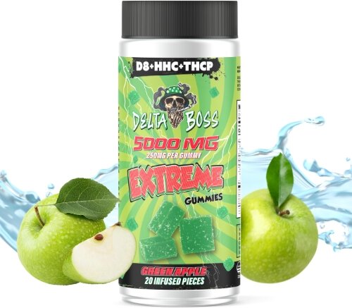Delta Boss Green Apple D8+HHC+THCP Extreme Gummies 5000mg