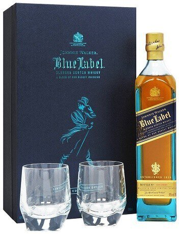 Johnnie Walker  Blue Label Scotch Whisky W/2 Glasses
