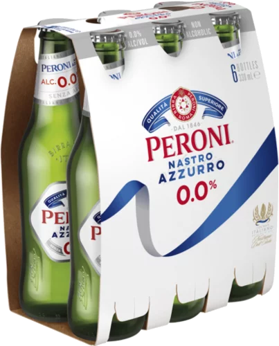 Peroni Nastro Azzurro 0% Alcohol Italian Beer 6 Pack