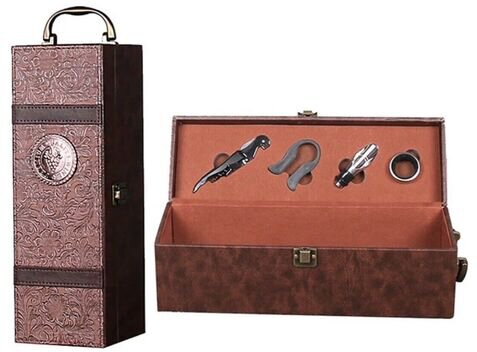 Wine Gift Box w/ Accessories - Brown