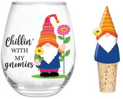 Stemless Glass With Garden Gnome Stopper Chillin With My Gnomies