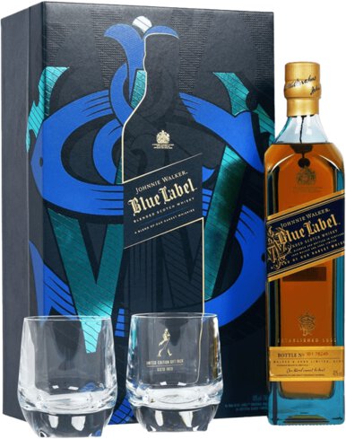 Johnnie Walker  Blue Label Scotch Whisky W/2 Glasses