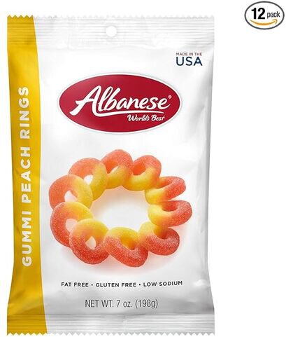 Albanese World's Best Gummi Rings Peach