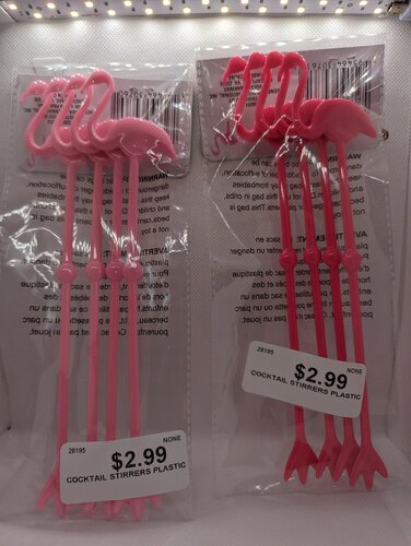 Cocktail Stirrers Plastic Pink Flamingos 4pc