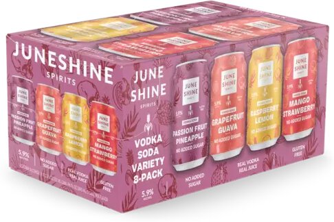 June Shine Spirits Vodka Soda Variety Pack Passion Fruit Pineapple Grapefruit Guava Raspberry Lemon Mango Strawberry