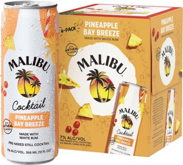 Malibu Pineapple Bay Breeze Cocktail 355ml, 4-Pack CANS