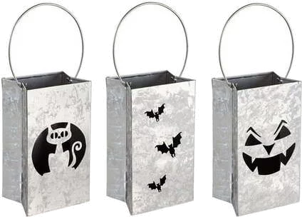 Single Diecut Galvanized Metal Lantern Bat Cat Jack O Lantern Pattern