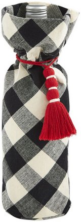 Mud Pie Black Check Christmas Wine Bag