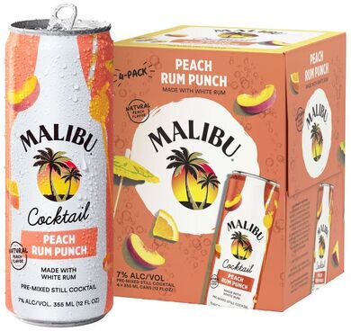 Malibu Ready To Drink Peach Rum Punch 4PK Cans