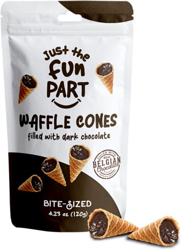JUST THE FUN PART WAFFLE CONES DARK CHOCOLATE 4.23 OZ