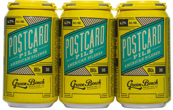 Green Bench Postcard Pils Cans