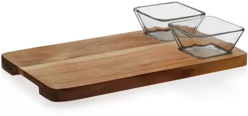 Glass Dip Bowl Wood Board Set