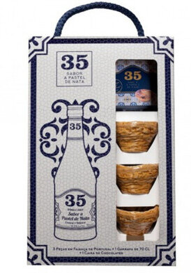 Licor 35 Pastel De Nata with 3 Ceramic Cup and Chocolates Gift Set