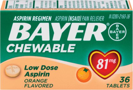 Bayer Chewable Orange Flavored Baby Aspirin Pain Reliever 36 Tablets