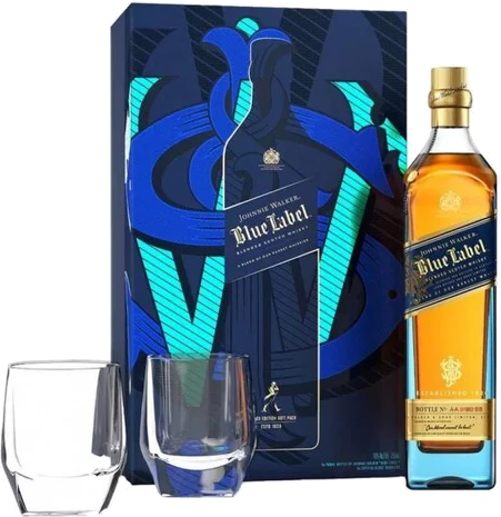 Johnnie Walker  Blue Label Scotch Whisky W/2 Glasses