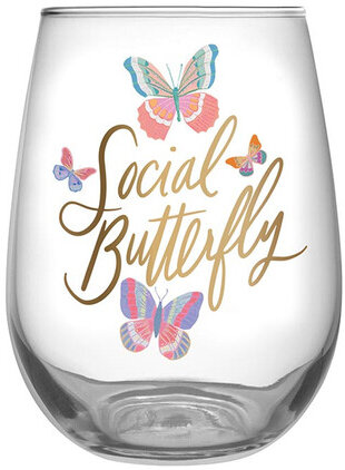 Social Butterfly Wine Glass
