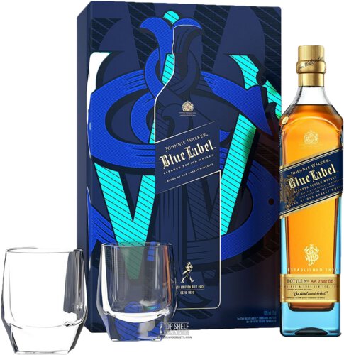Johnnie Walker Blue Label Scotch Whisky W/2 Glasses