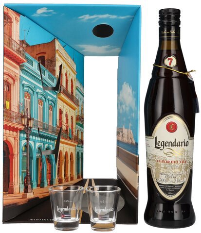 Legendario 7 Year Elixir de Cuba Cuban Rum Liqueur with 2 Shot Glasses Gift Pack 700ml