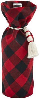 Mud Pie Red Check Christmas Wine Bag