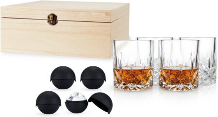 Viski Liqueur Glass & Ice Sphere Gift Set Wooden