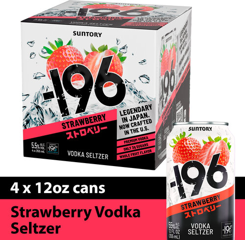 SUNTORY -196 VODKA SELTZER STRAWBERRY 355ML - Wine & Spirits