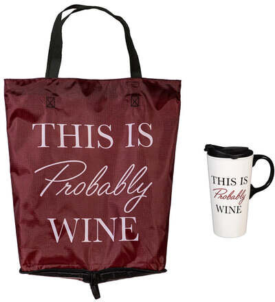 This Is Probably Wine Ceramic Perfect Cup And Compact Tote Gift Set