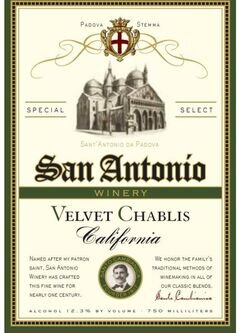San Antonio Winery Special Select Velvet Chablis California