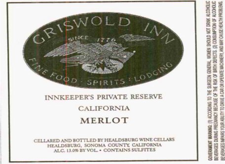 Griswold Inn Merlot Innkeeper's Private Reserve California