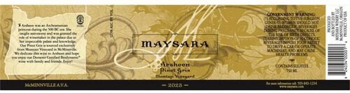Maysara Pinot Gris Momtazi Vineyard Arsheen McMinnville