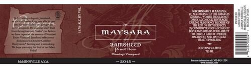 Maysara Pinot Noir Momtazi Vineyard Jamsheed McMinnville