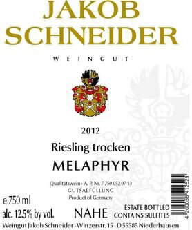 Schneider Winery Nahe Riesling Trocken Melaphyr